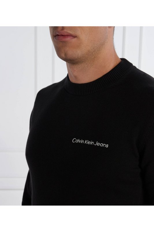 CALVIN KLEIN Pull 100%coton Logo Brod  -  Calvin Klein - Homme BEH Ck Black Photo principale