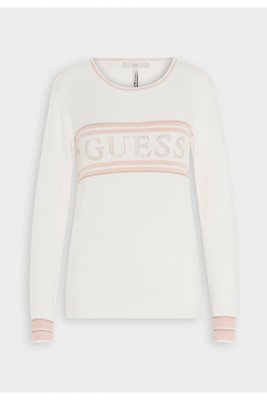 GUESS Pull Fin Logo En Perles  -  Guess Jeans - Femme G012 CREAM WHITE