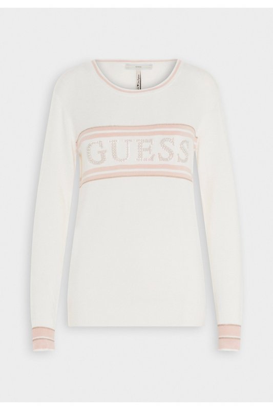 GUESS Pull Fin Logo En Perles  -  Guess Jeans - Femme G012 CREAM WHITE 1061630