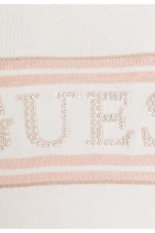 GUESS Pull Fin Logo En Perles  -  Guess Jeans - Femme G012 CREAM WHITE Photo principale
