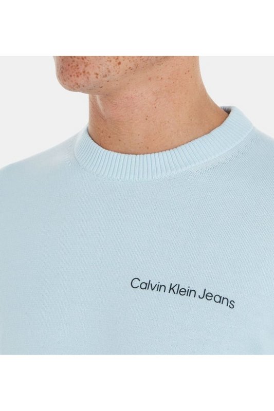 CALVIN KLEIN Pull 100%coton Logo Brod  -  Calvin Klein - Homme CYR Keepsake Blue Photo principale