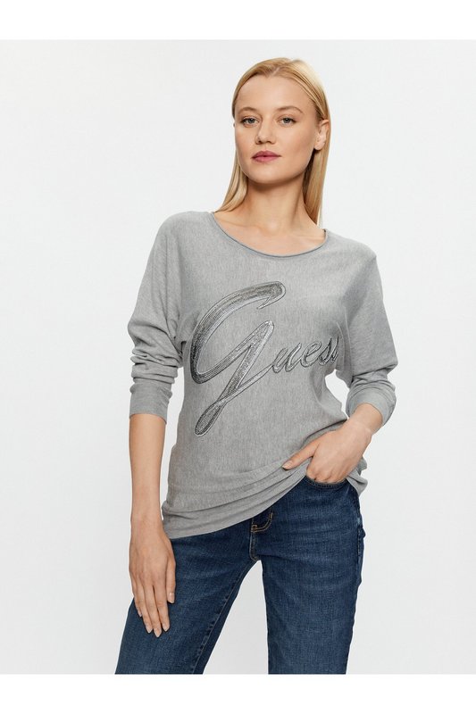 GUESS Pull Lger  Gros Logo Strass  -  Guess Jeans - Femme LMGY LIGHT MELANGE GREY M 1061638