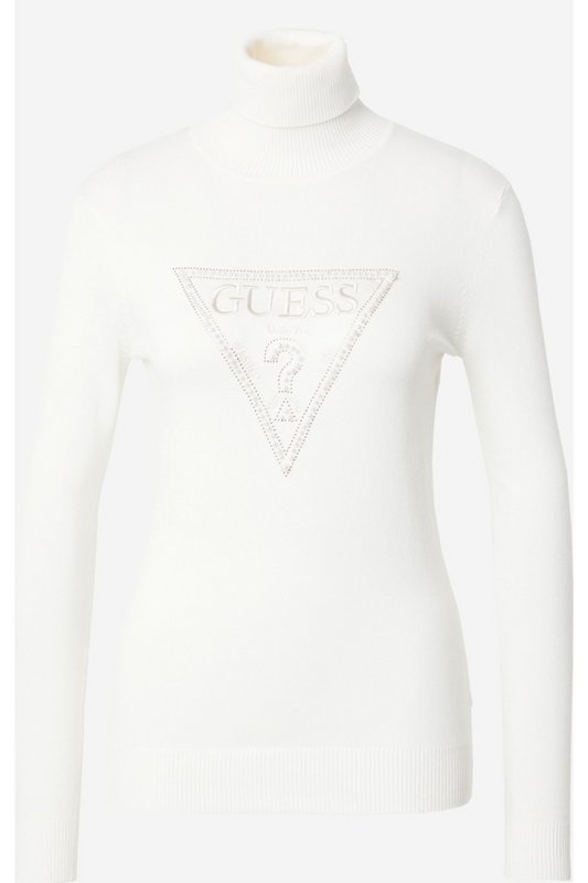 GUESS Pull Col Roul  Logo Strass  -  Guess Jeans - Femme G012 CREAM WHITE Photo principale
