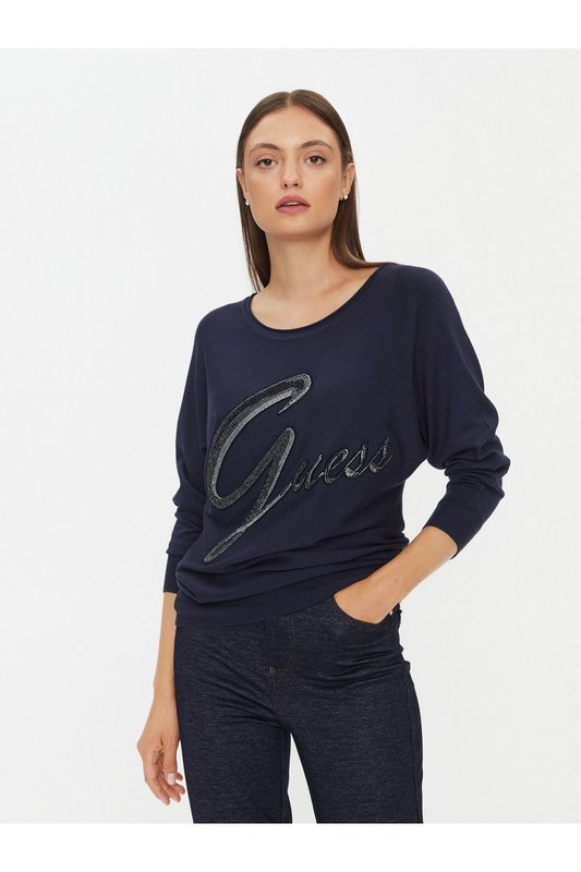 GUESS Pull Lger  Gros Logo Strass  -  Guess Jeans - Femme G7P1 BLACKENED BLUE Photo principale