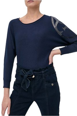 GUESS Pull  Logo Strass Sur paule  -  Guess Jeans - Femme G7P1 BLACKENED BLUE