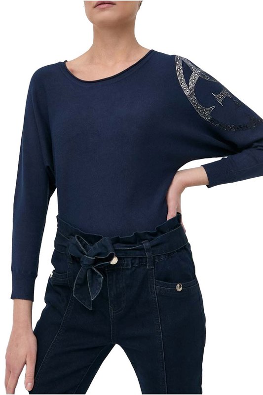 GUESS Pull  Logo Strass Sur paule  -  Guess Jeans - Femme G7P1 BLACKENED BLUE Photo principale
