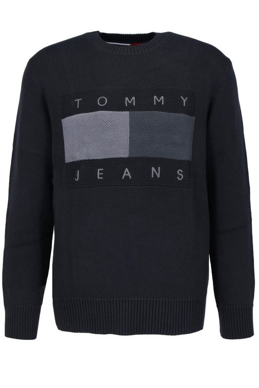 TOMMY JEANS Pull Droit En Coton Logo Brod  -  Tommy Jeans - Homme BDS Black Photo principale