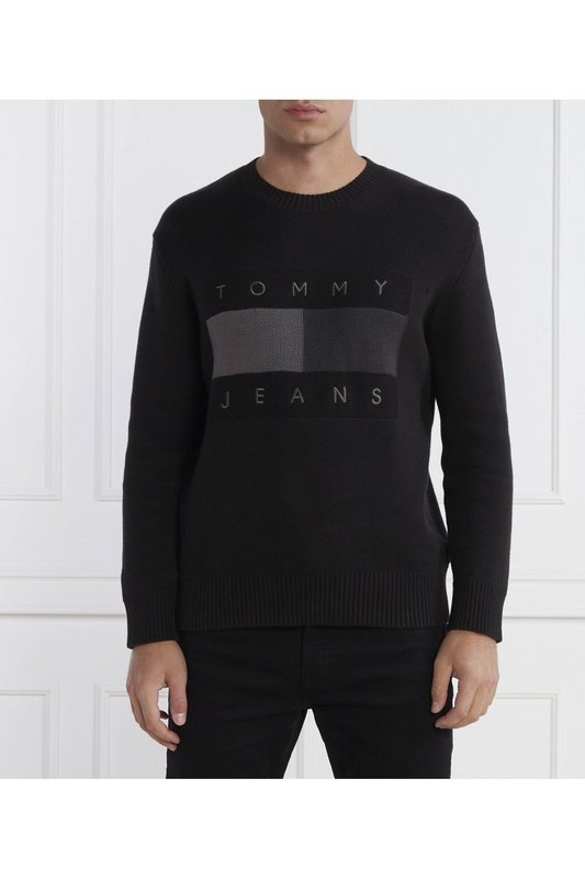 TOMMY JEANS Pull Droit En Coton Logo Brod  -  Tommy Jeans - Homme BDS Black Photo principale