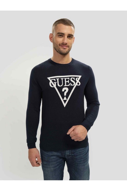 GUESS Pull Slim Gros Logo Iconique  -  Guess Jeans - Homme G7V2 SMART BLUE Photo principale