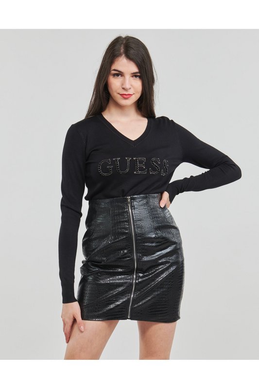 GUESS Pull  Logo Strass  -  Guess Jeans - Femme JBLK Jet Black A996 Photo principale
