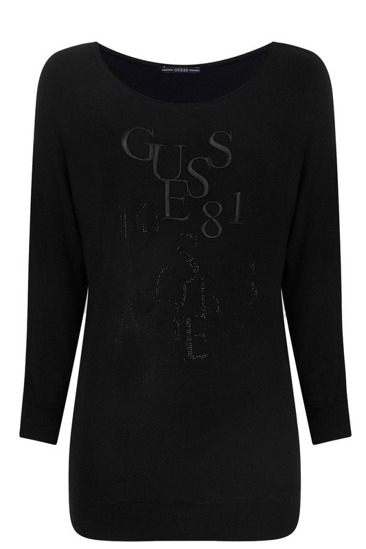 GUESS Pull Long Logo Strass  -  Guess Jeans - Femme Jet Black A996 Photo principale
