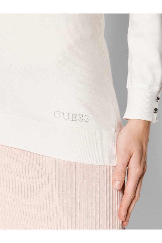 GUESS Pull Long  Logo Strass  -  Guess Jeans - Femme G012 CREAM WHITE Photo principale