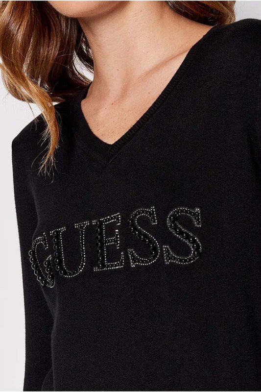 GUESS Pull  Logo Perl  -  Guess Jeans - Femme Jet Black A996 Photo principale