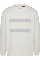 TOMMY JEANS Pull Droit En Coton Logo Brod  -  Tommy Jeans - Homme YBR White