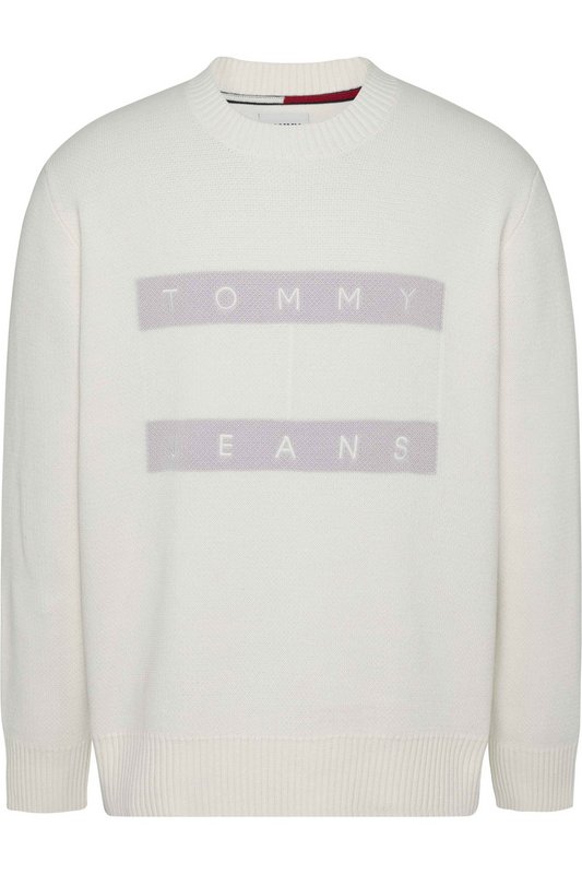 TOMMY JEANS Pull Droit En Coton Logo Brod  -  Tommy Jeans - Homme YBR White Photo principale