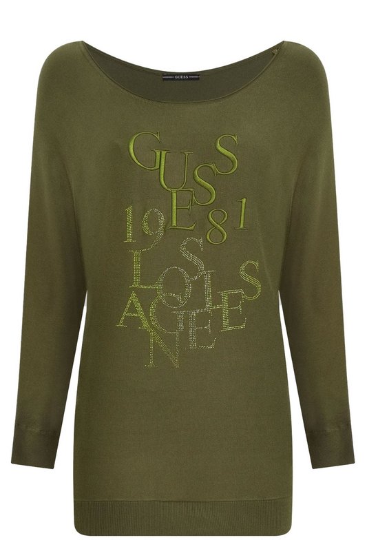 GUESS Pull Long Logo Strass  -  Guess Jeans - Femme G8F6 OLIVE MORNING 1061738