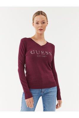 GUESS Pull Fin  Logo Strass  -  Guess Jeans - Femme G4A1 BLACK CHERRY