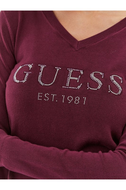 GUESS Pull Fin  Logo Strass  -  Guess Jeans - Femme G4A1 BLACK CHERRY Photo principale