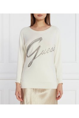 GUESS Pull Lger  Gros Logo Strass  -  Guess Jeans - Femme G012 CREAM WHITE