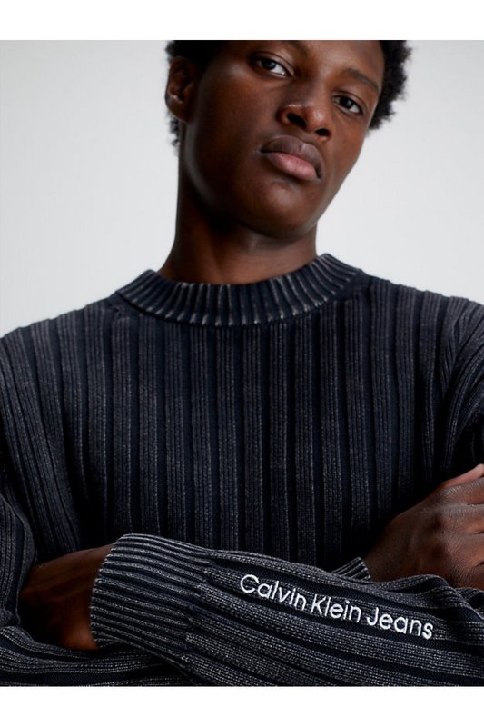 CALVIN KLEIN Pull Relaxed Coton Peign  -  Calvin Klein - Homme BEH Ck Black Photo principale