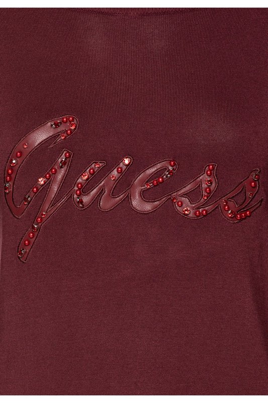 GUESS Pull Fin Logo Strass  -  Guess Jeans - Femme A502 MYSTIC WINE Photo principale