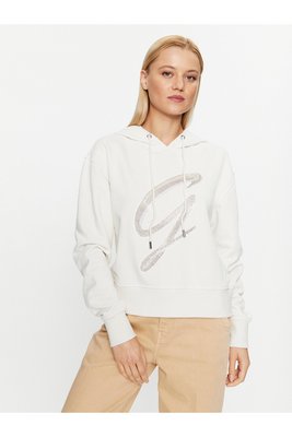 GUESS Sweat Capuche Logo Strass  -  Guess Jeans - Femme G012 CREAM WHITE