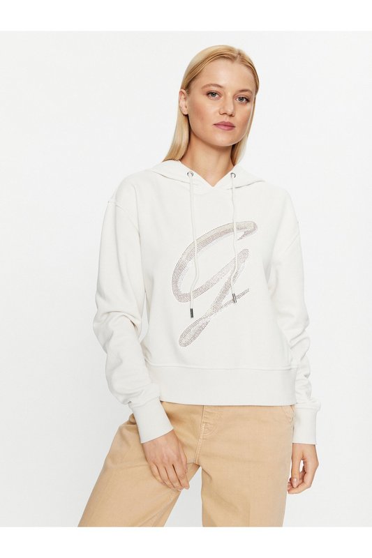 GUESS Sweat Capuche Logo Strass  -  Guess Jeans - Femme G012 CREAM WHITE 1062068