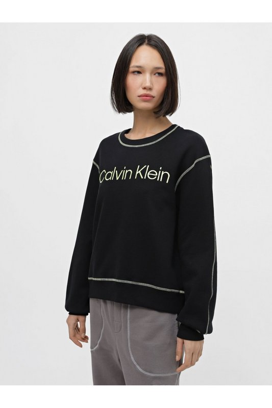 CALVIN KLEIN Sweat 100% Coton Logo Brod  -  Calvin Klein - Femme UB1 BLACK/SUNNY LIME