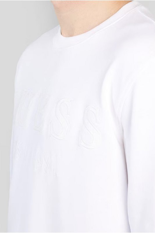 GUESS Sweat Coton Logo Brod  -  Guess Jeans - Homme G011 Pure White Photo principale