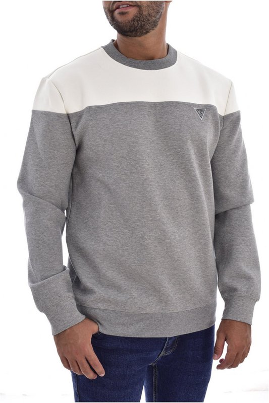 GUESS Sweat Bicolore En Coton  -  Guess Jeans - Homme CGYH CLOUDY GREY HEATHER 1062195