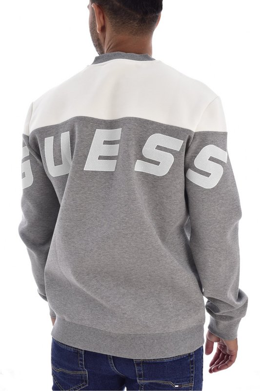 GUESS Sweat Bicolore En Coton  -  Guess Jeans - Homme CGYH CLOUDY GREY HEATHER Photo principale