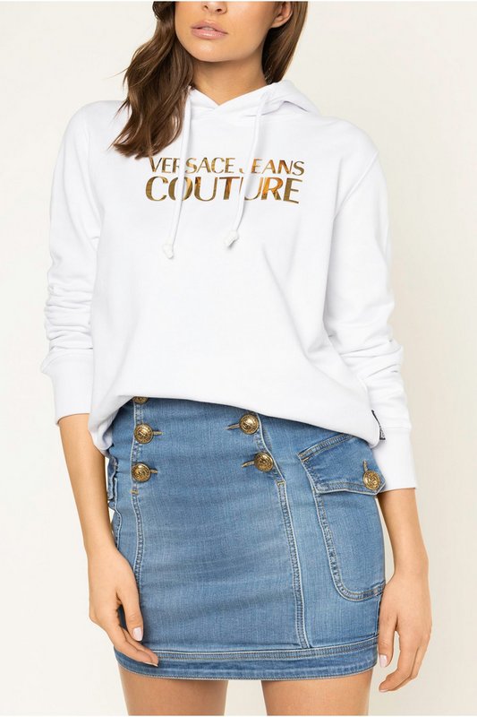 VERSACE JEANS COUTURE Sweat Capuche  Gros Logo Or  -  Versace Jeans - Femme BLANC Photo principale