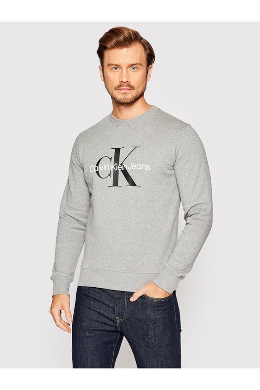 CALVIN KLEIN Sweat 100% Coton Logo Print  -  Calvin Klein - Homme P2D Mid Grey Heather Photo principale