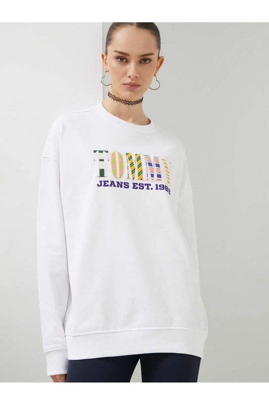 TOMMY JEANS Sweat Logo Fantaisie  -  Tommy Jeans - Femme YBR White Photo principale