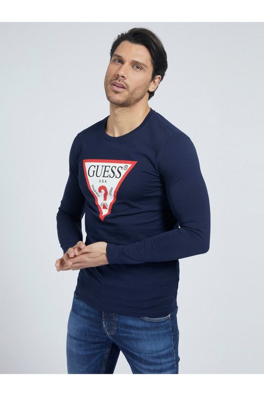 GUESS Tshirt Ml Slim Fit Logo Iconique  -  Guess Jeans - Homme G7V2 SMART BLUE Photo principale