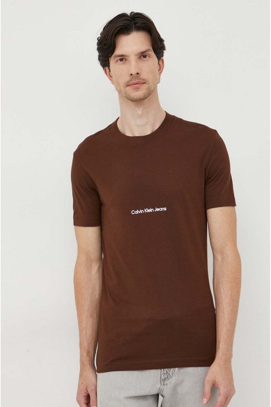 CALVIN KLEIN Tshirt Slim Logo Brod  -  Calvin Klein - Homme GT8 Dark Chestnut
