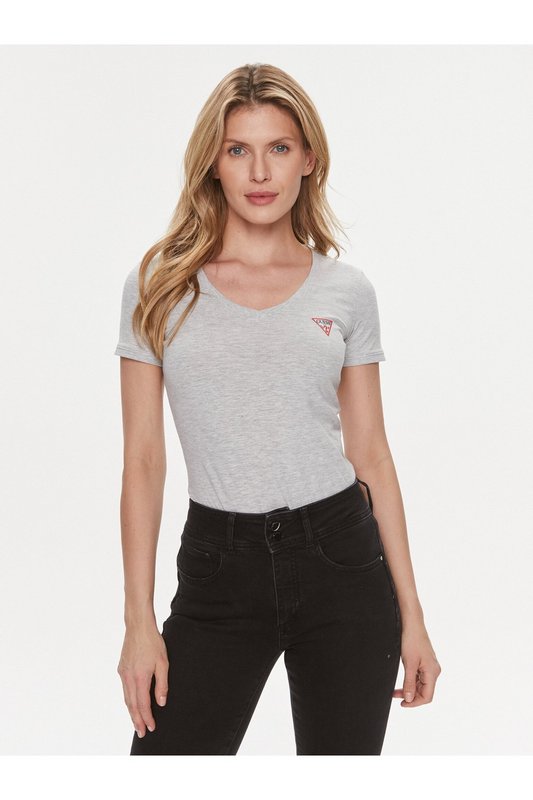 GUESS Tshirt Stretch Logo Iconique  -  Guess Jeans - Femme LMGY LIGHT MELANGE GREY M Photo principale