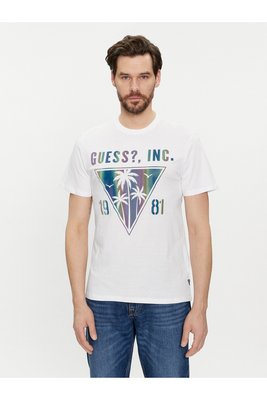 GUESS Tshirt Slim Fit Logo Multicolore  -  Guess Jeans - Homme G011 Pure White
