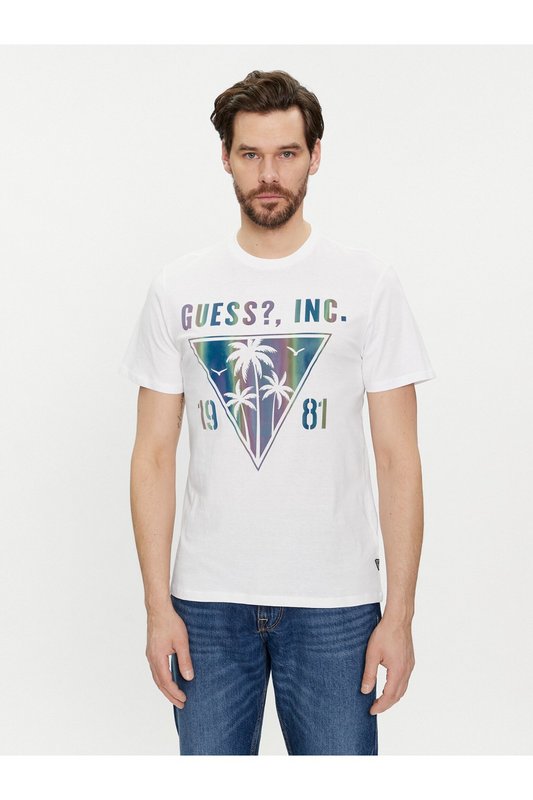 GUESS Tshirt Slim Fit Logo Multicolore  -  Guess Jeans - Homme G011 Pure White Photo principale