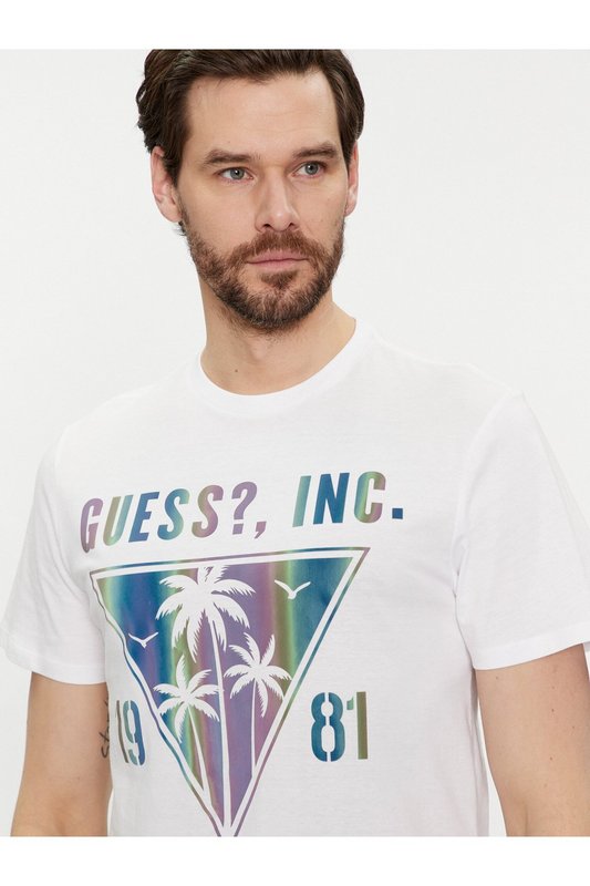GUESS Tshirt Slim Fit Logo Multicolore  -  Guess Jeans - Homme G011 Pure White Photo principale