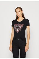 GUESS Tshirt Stretch Logo Triangle Fleur  -  Guess Jeans - Femme JBLK Jet Black A996