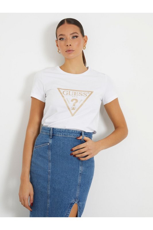 GUESS Tshirt Stretch Logo Triangle  -  Guess Jeans - Femme G011 Pure White Photo principale