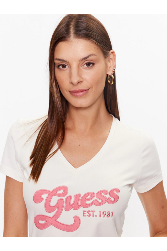 GUESS Tshirt Stretch Logo Signature  -  Guess Jeans - Femme G012 CREAM WHITE Photo principale