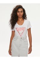 GUESS Tshirt Slim Logo Iconique Strass  -  Guess Jeans - Femme G011 Pure White