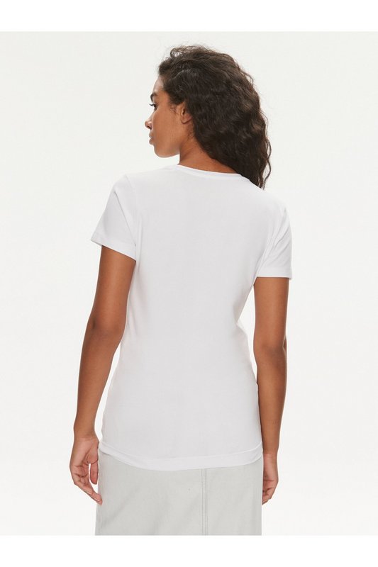 GUESS Tshirt Slim Logo Iconique Strass  -  Guess Jeans - Femme G011 Pure White Photo principale