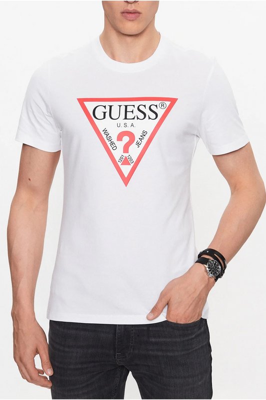 GUESS Tshirt Slim Fit Logo Iconique  -  Guess Jeans - Homme G011 Pure White 1062625