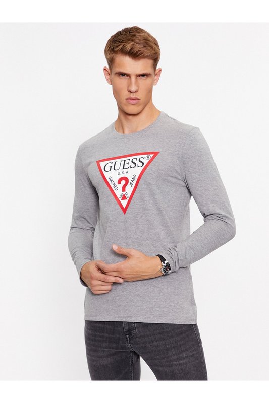 GUESS Tshirt Ml Slim Fit Logo Iconique  -  Guess Jeans - Homme MRH Marble Heather 1062634