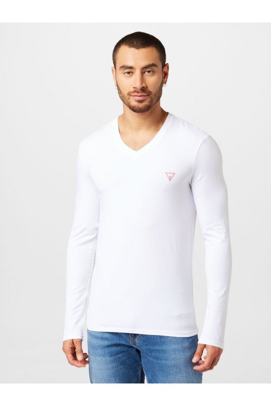 GUESS Tshirt Col V Stretch co Friendly  -  Guess Jeans - Homme G011 Pure White 1062662