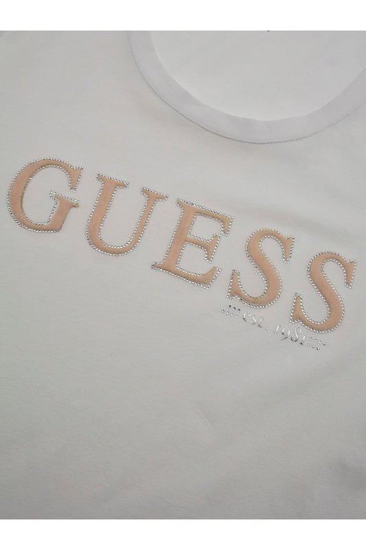 GUESS Tshirt Stretch Logo Strass  -  Guess Jeans - Femme G011 Pure White Photo principale