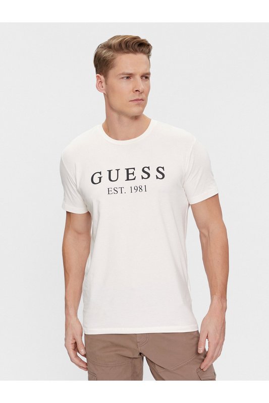 GUESS Tshirt Stretch Logo Frontal  -  Guess Jeans - Homme G018 SALT WHITE 1062723